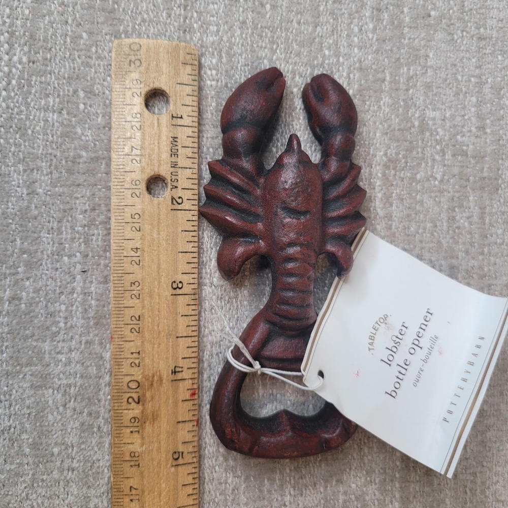 Pottery Barn Lobster Feast Apron Embroidered w Lobster Bottle Opener Both NEW - Picture 3 of 8